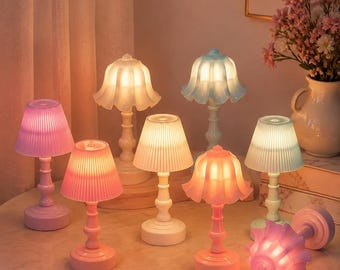 Vintage Mini Table Lamp | Pastel Bedside Light, Cozy Home Decor, USB Rechargeable