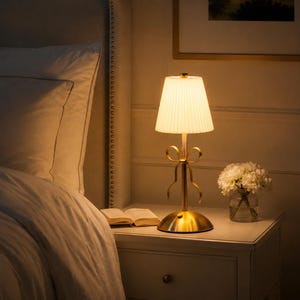 Vintage Bow Table Lamp, Cordless Rechargeable Lamp, Coquette Bedroom Decor, Gold Bedside Lamp, French Style Accent Light