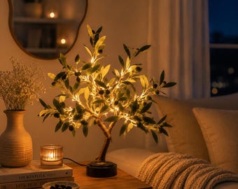 Lampe olivier, éclairage LED bonsaï, lampe décorative méditerranéenne, lampe de table à lumière chaude, éclairage domestique USB ou à piles