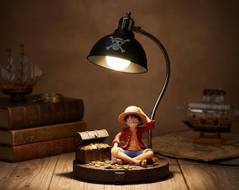 Lámpara de Luffy de One Piece / Lámpara de escritorio con forma de cofre del tesoro / Lámpara de noche con forma de calavera pirata