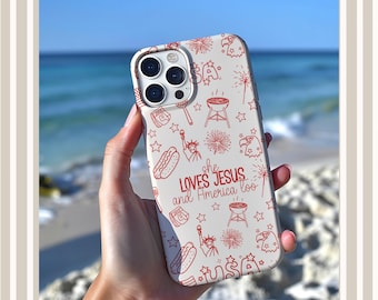 Summer Phone Case, Loves Jesus And America Too, Beach Phone Case, Christian Phone Cases, Phone Case Trending, Jesus Phone Case