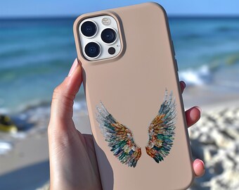 Angel Phone Case, Mosaic Stained Glass Angel Wing Artful Trendy Phonecase, Aesthetic Phone Case, Magsafe Wireless Compatible Phone Case