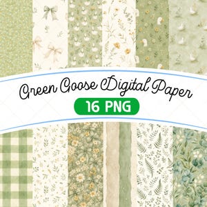 Sage Green Goose Digital Paper, Watercolor Seamless Pattern, Gender Neutral Nursery Backgrounds, Scrapbook Gift Wrap, Commercial Use