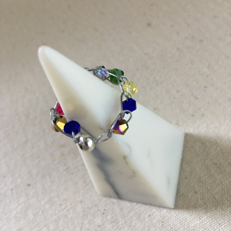 Wire Crocheted Bicone Beaded Ring Set of 2