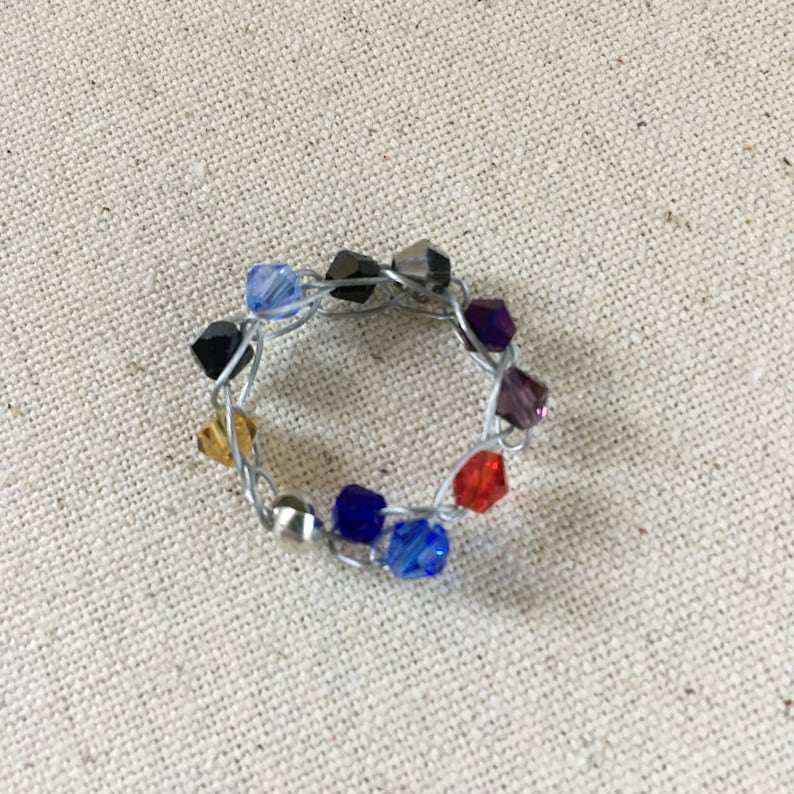Wire Crocheted Bicone Beaded Ring Set of 2
