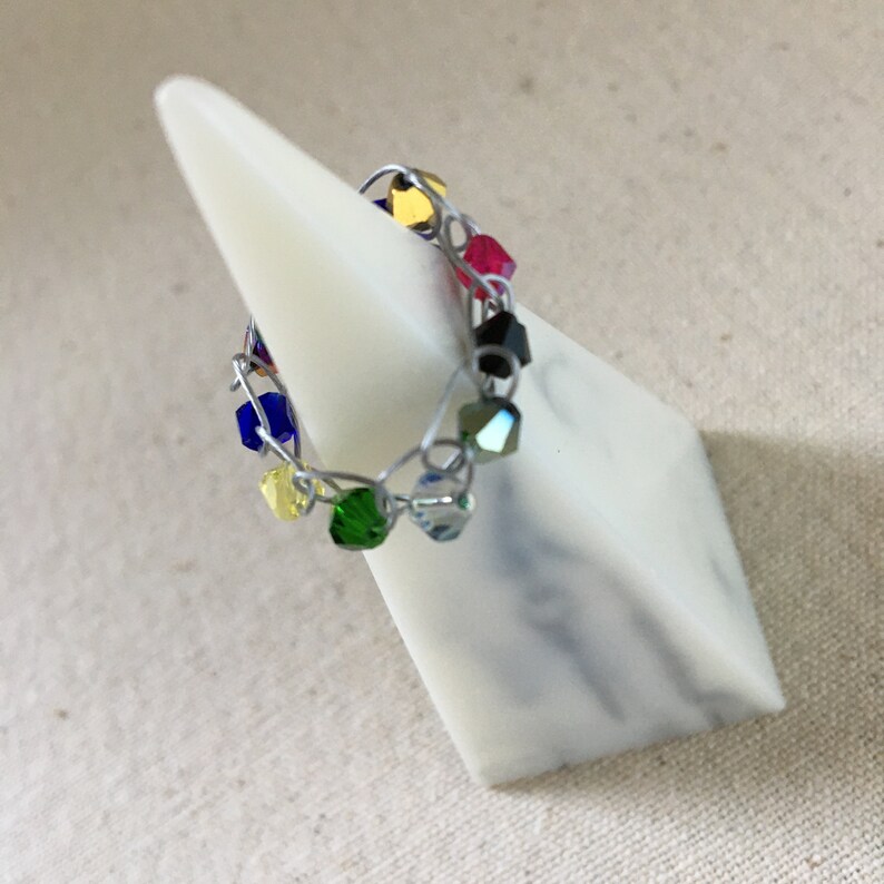 Wire Crocheted Bicone Beaded Ring Set of 2