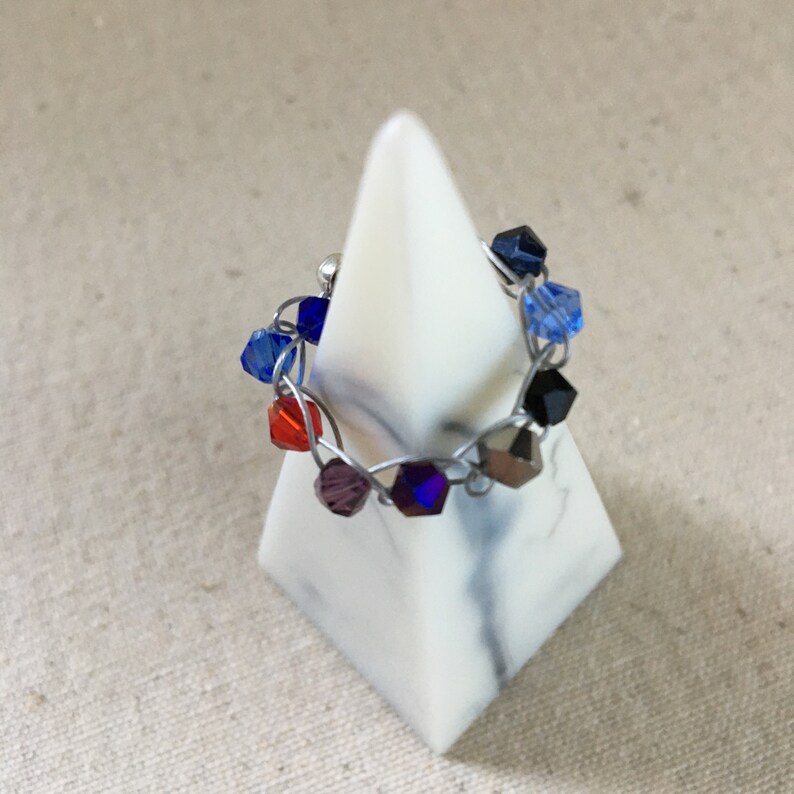 Wire Crocheted Bicone Beaded Ring Set of 2