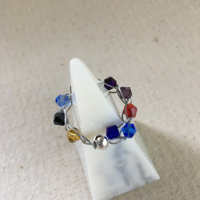Wire Crocheted Bicone Beaded Ring Set of 2