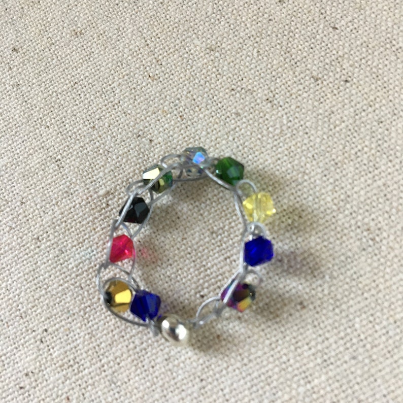 Wire Crocheted Bicone Beaded Ring Set of 2