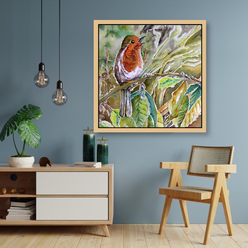 Robin Print, Abstract Art, Song Bird Painting, Springtime Landscape ...