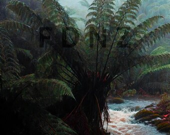 Stormy West Coast NZ Fern Creek Print – Rainforest Rain Digital Download