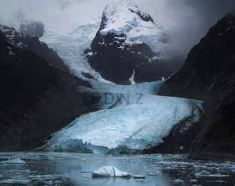 New Zealand Glacier Landscape Print – Moody West Coast Ice Slide (Digital Download)