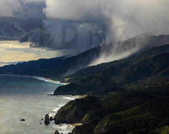 Dark West Coast Storm Coastline | Moody Aerial New Zealand Landscape | Original Digital Print
