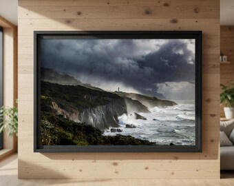 Dramatic Cape Foulwind Lighthouse Storm | West Coast New Zealand Digital Wall Art | Printable
