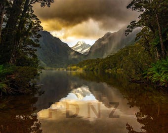 Lake Matheson Sunset Reflection | The Golden West Coast NZ |  Landscape Printable