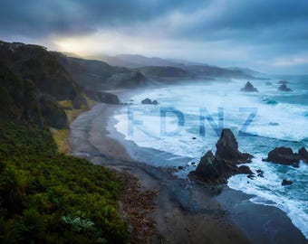 Moody West Coast NZ Beach Print | Dramatic Stormy Coastal Landscape (Digital Download)