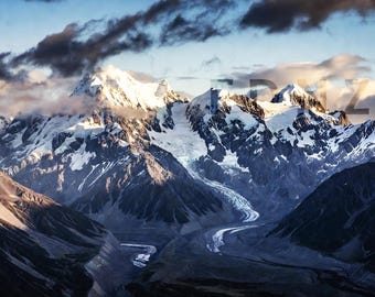 Southern Alps New Zealand Snow Capped Mountains Print | Dramatic Landscape Digital Download Wall Art