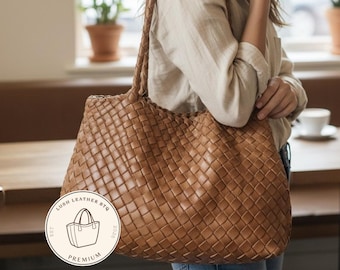 Bolso tote tejido de piel auténtica con diseño de dragón, bolso de hombro de piel de vacuno de primera capa.