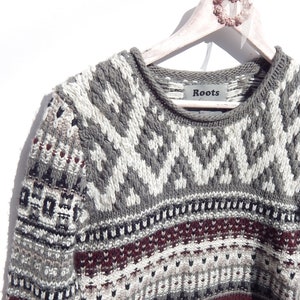 Linea ROOTS.... Soft Crochet Knit Pullover Boyfriend Maglione canadese Taglia XS
