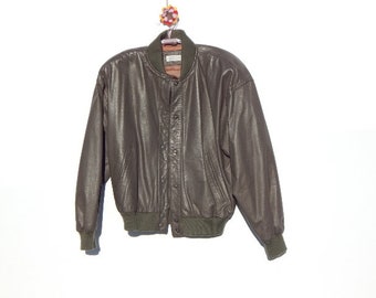 OLIVE GREEN LEATHER Bomber Ladies Jacket ~ L