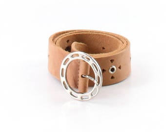 Tan Cut Out Leather Belt W/Silver Buckle
