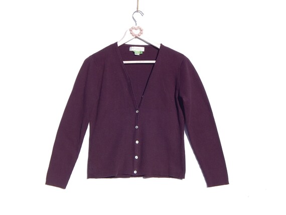 Cotton Ribbed Eggplant Cardigan 