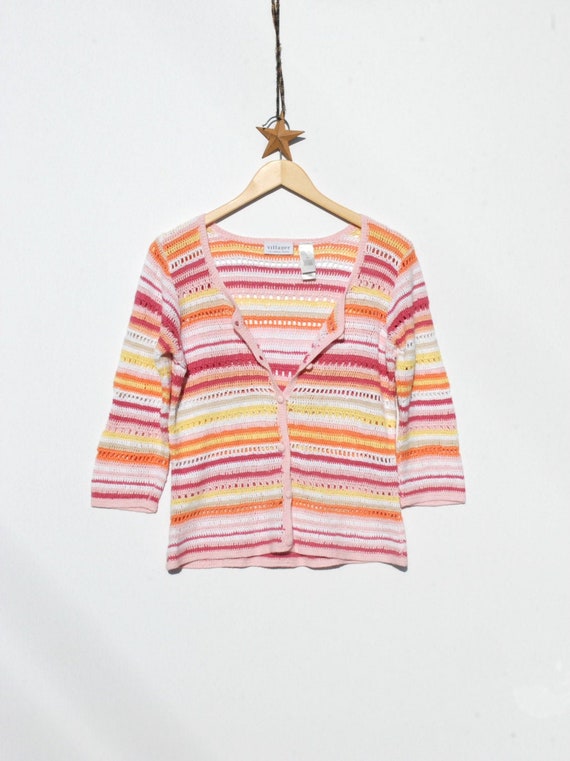 Ice Cream Sherbet Colorful Crochet Knit Cardigan Sweater