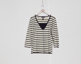 CABLE & GAUGE....90's Stripped Sailor Knit Sweater Top .. L