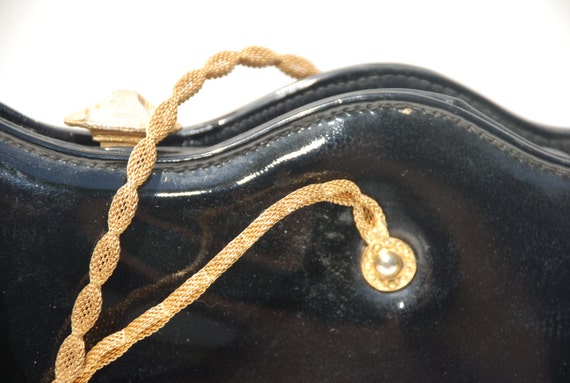 Black Patent 60's Bag....Mad Men / Gold Chain / E… - image 3