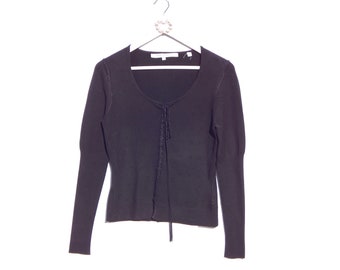 MAX STUDIO...... Soft Black Lace Up Front Stretch Sweater Top .. M