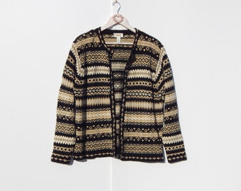TALBOTS...... Soft Black & Sage Chinelle Cardigan Sweater .. L