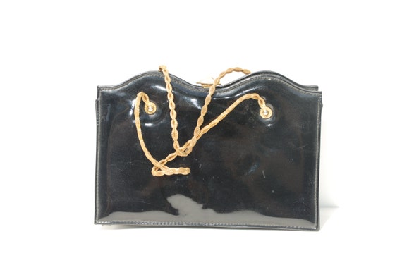 Black Patent 60's Bag....Mad Men / Gold Chain / E… - image 1