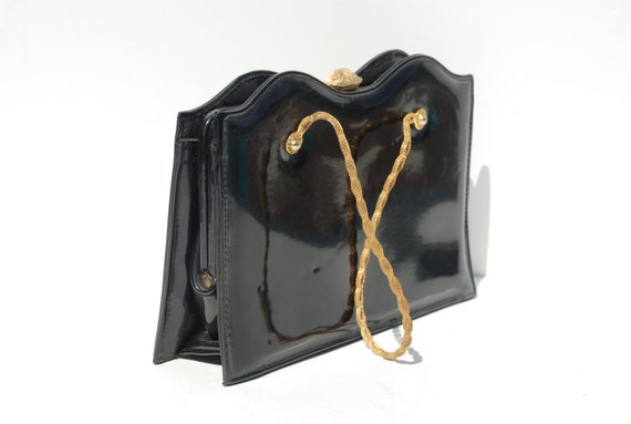 Black Patent 60's Bag....Mad Men / Gold Chain / E… - image 2