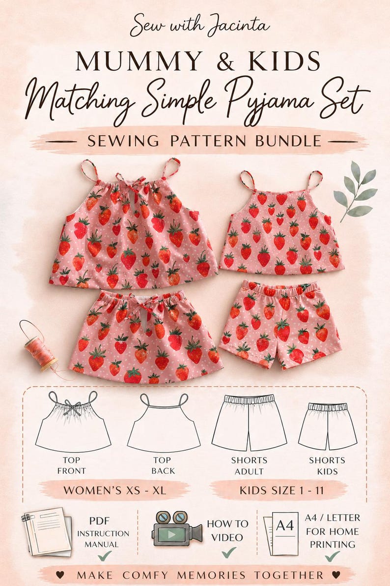 Pyjama Craft Simple Beginner Pyjama Short and Top Bundle Sewing Pattern | Print at Home ...