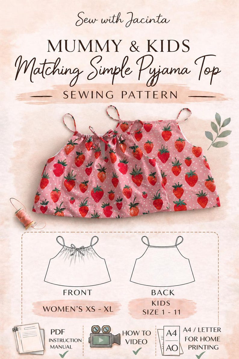 Pyjama Craft Simple Beginner Pyjama Top Sewing Pattern | Print at Home Pattern A4 Letter ...