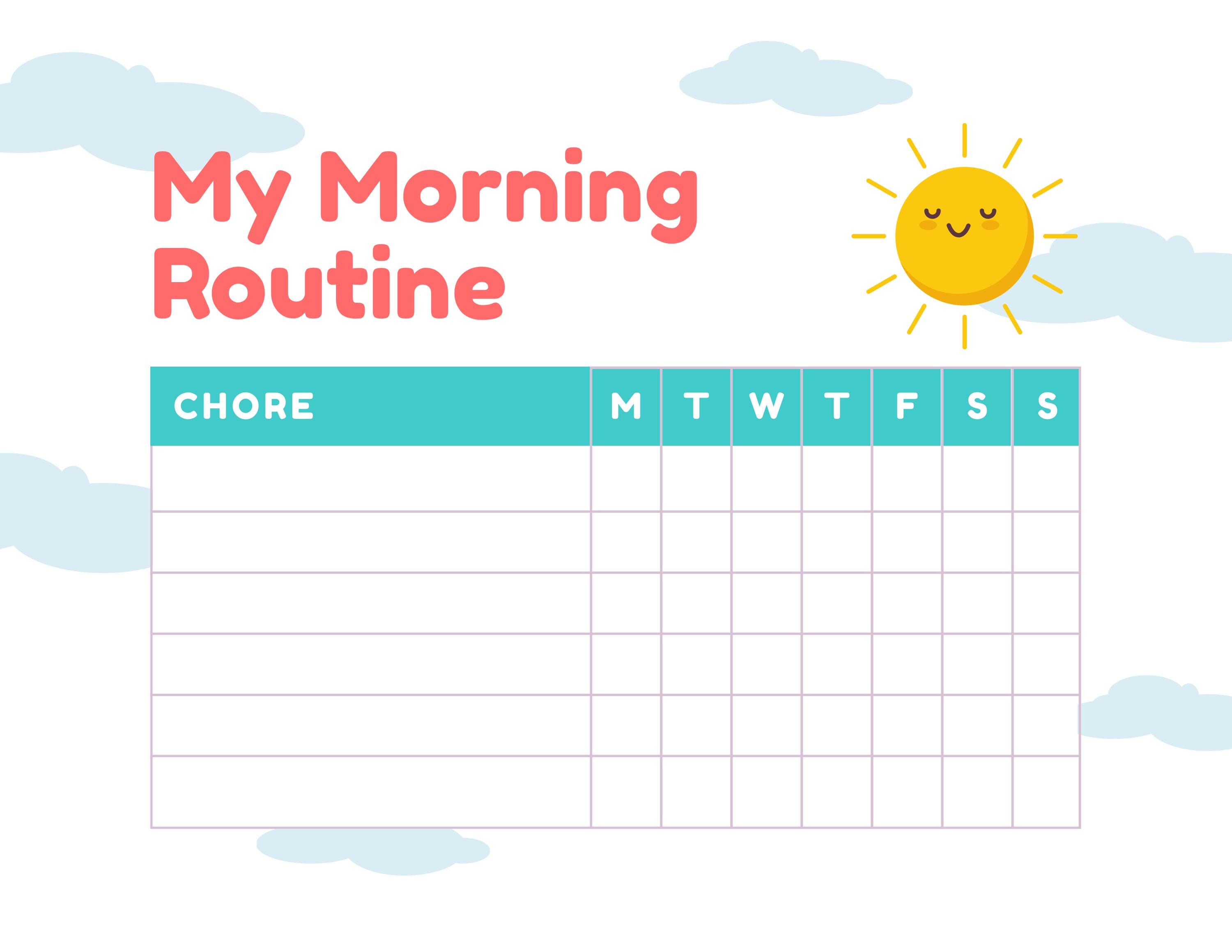 Blank Morning Routine Chart Printable | Kids Routine Template | Daily ...