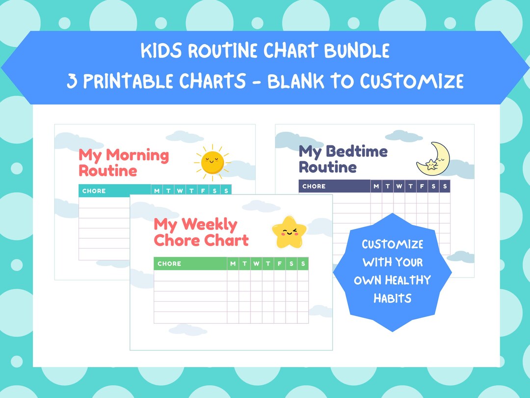 Blank Routine Chart Bundle Printable | Blank Chore Chart | Morning ...