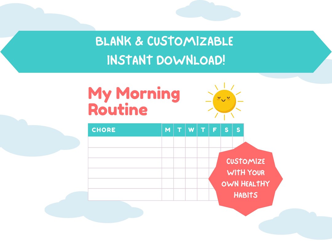 Blank Morning Routine Chart Printable | Kids Routine Template | Daily ...