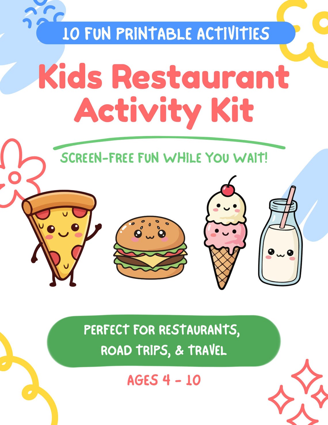 Restaurant Activity Pages Kids Restaurant Activity Kit Printable | Travel Activity Pack for Kids ...