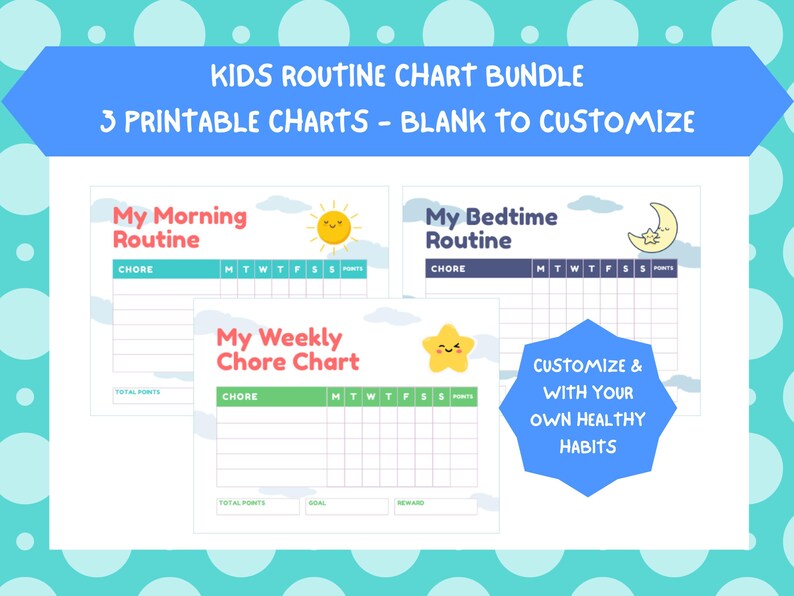 Blank Routine Chart Bundle Printable | Blank Chore Chart | Morning ...
