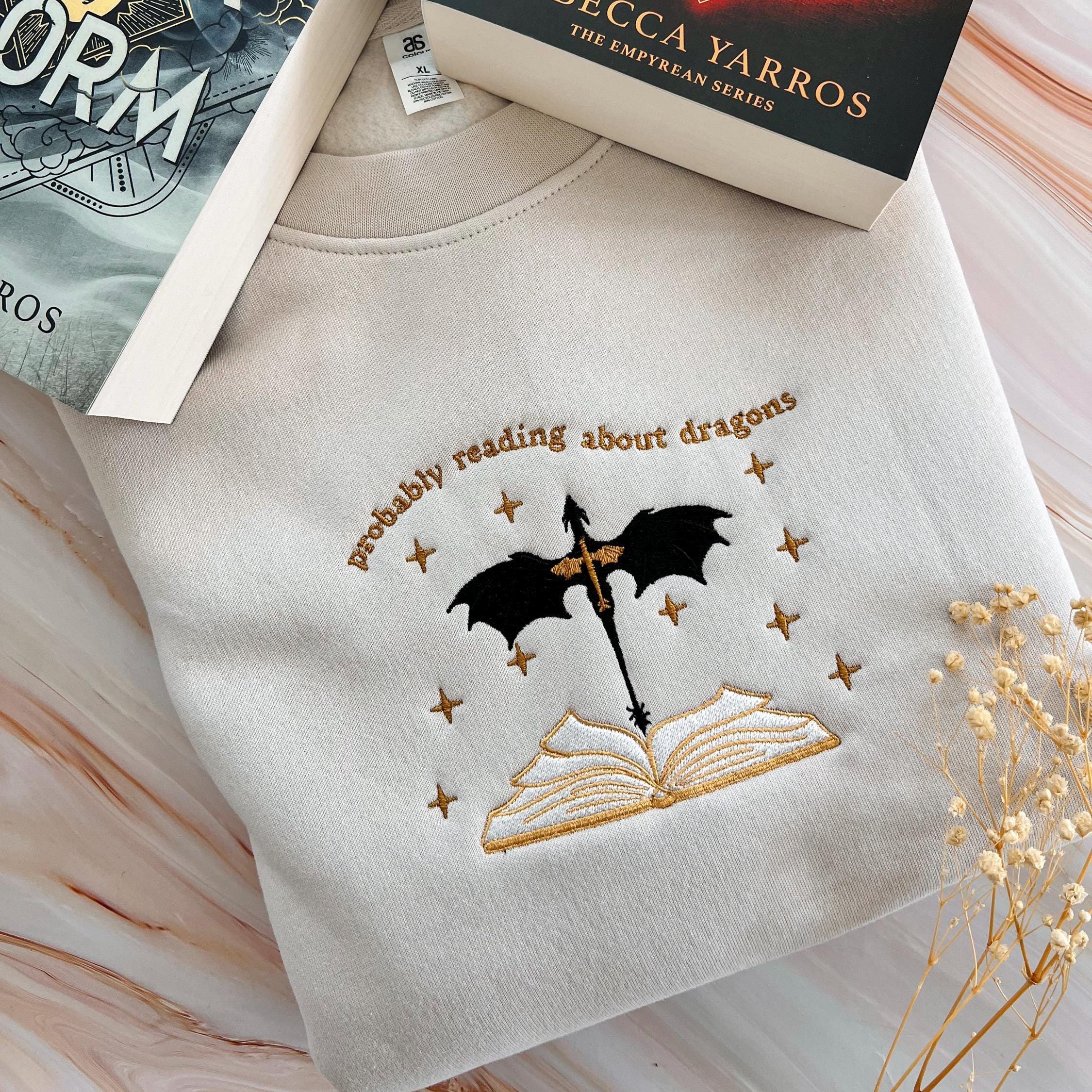 Dragon Reader Crewneck | Fantasy Book Lover Sweatshirt | BookTok Fantasy Reader Sweater | Dragon Book Club Gift | Embroidered Bookish Crew