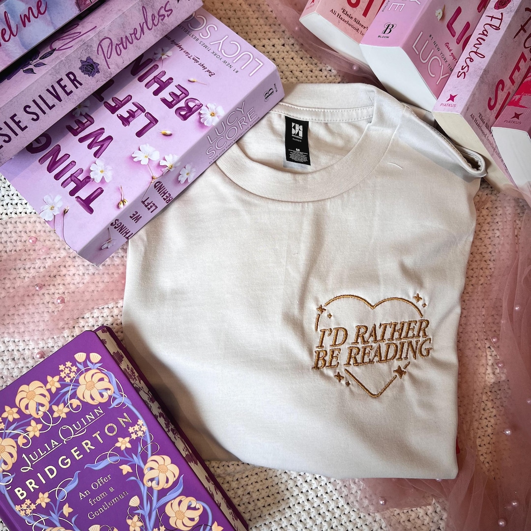 I'd Rather Be Reading Embroidered T-shirt | Heavyweight Bookish Tee - Etsy Ukraine