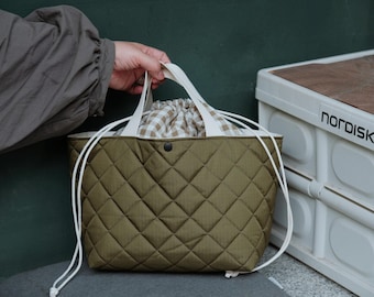 キルティングランチバッグ、取り外し可能なインナーバッグ付き、断熱トートバッグ、仕事用、お手入れ簡単、毎日の持ち運びに最適