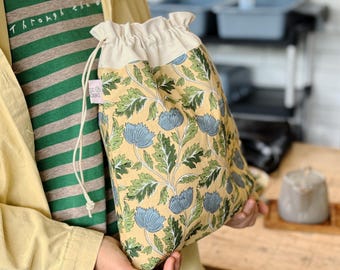 Blue Thistle Beeswax Bread Bag, Reusable Kitchen Storage, Sourdough Loaf Keeper