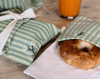 Reusable Beeswax Sandwich Bag, Fabric Snack Pouch, Eco-Friendly Lunch Bag, Tie Closure Toast Bag, Plastic Free Food Storage Bag