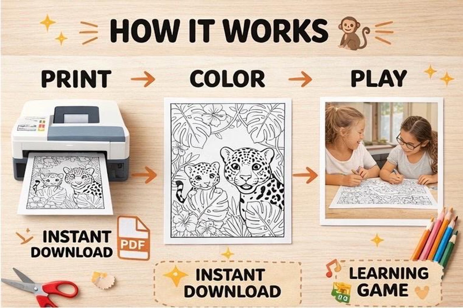 Safari Animals Coloring Pages for Kids | Printable PDF (instant ...