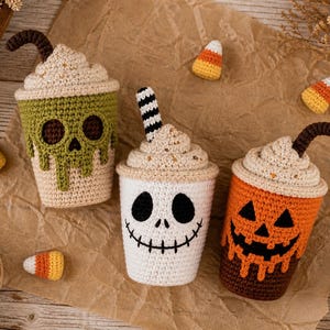Halloween Crochet Pattern PDF, Amigurumi Skull Cocktail Cups & Candy Corn, Spooky Crochet Tutorial, Fall Decor Digital Download