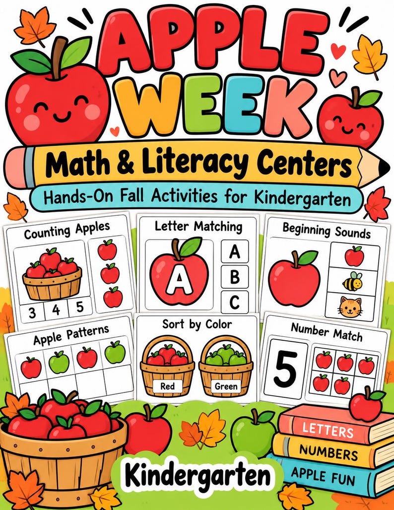 Apple Week Math & Literacy Centers | Kindergarten Fall Activities ...