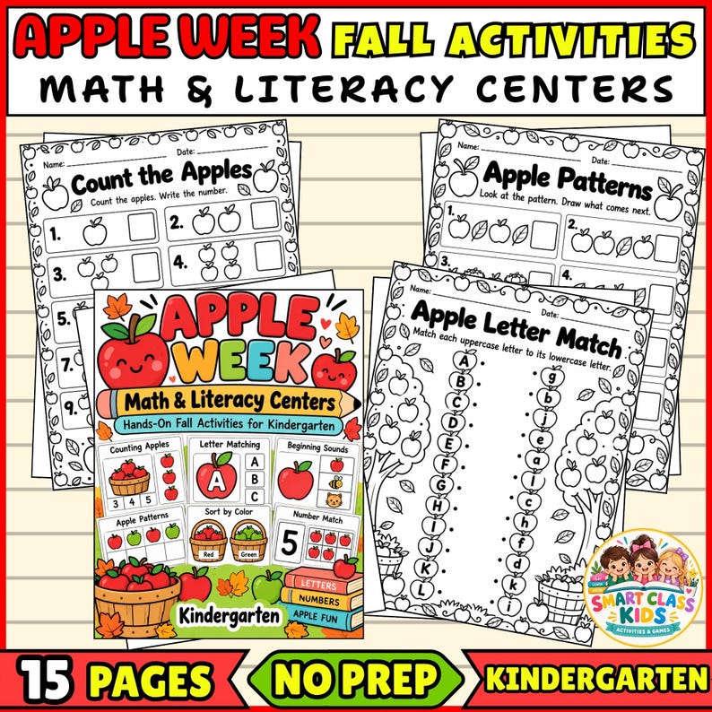 Apple Week Math & Literacy Centers | Kindergarten Fall Activities ...