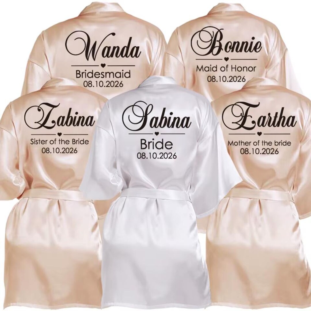 Personalized Faux Silk Bridal Robe – Bridesmaid Kimono Wedding Bathrobe ...